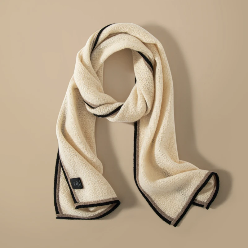 ZD-338# 山羊绒围巾拼色女168*28男纯色针织围脖秋冬简约保暖1050