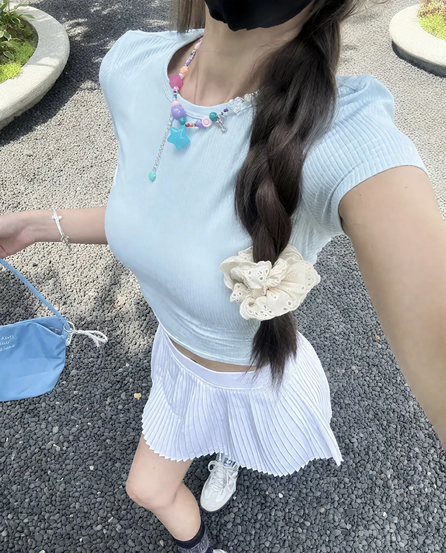 修身显瘦罗纹跑步短袖t恤性感美背短款速干运动上衣1443