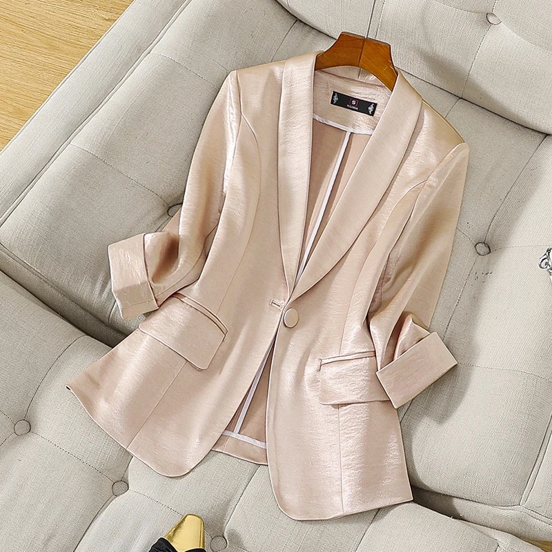 2025年夏季新款韩版修身显瘦短款小个子纯色薄款百搭西装外套女