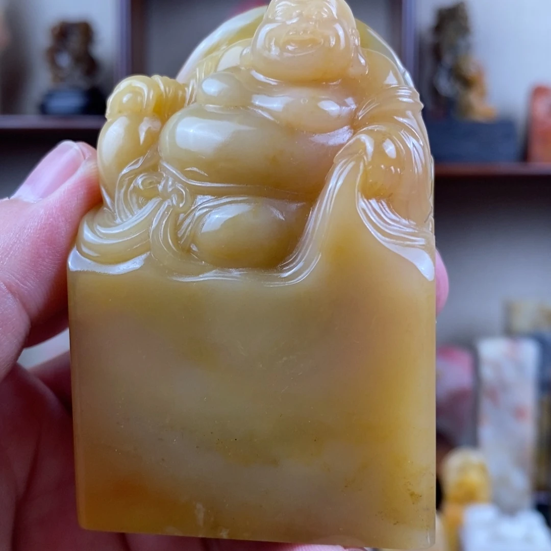 巴林石印石巴林石手工雕弥勒钮章