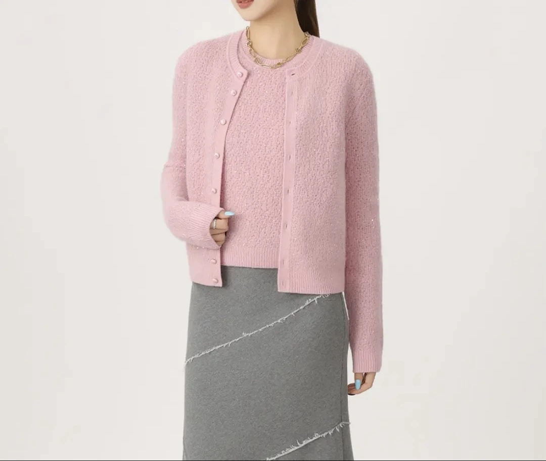 AMASS长袖女开衫款针织毛针织衫设计师百搭时尚法式