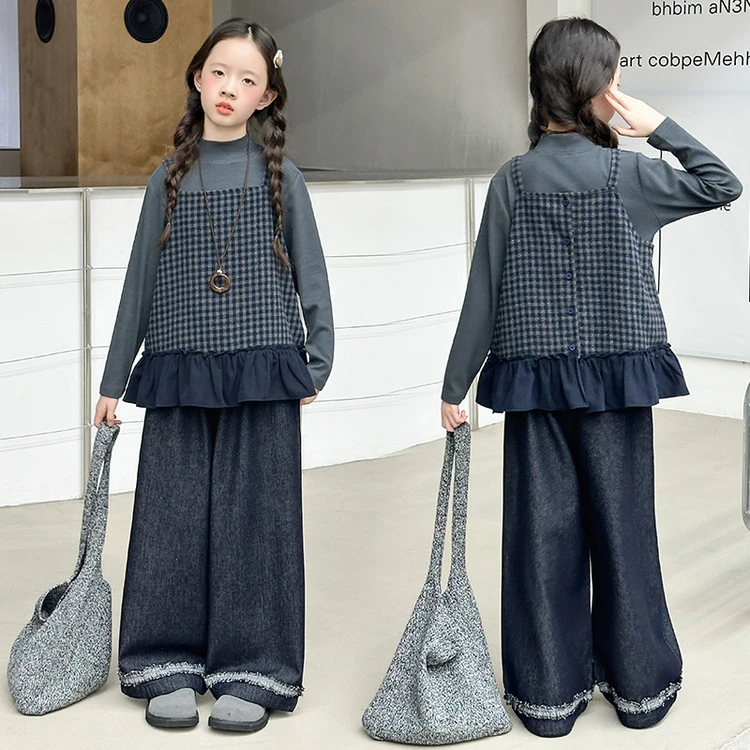 女童高级感套装秋季2025新款女大童韩版休闲马甲三件套儿童春秋款