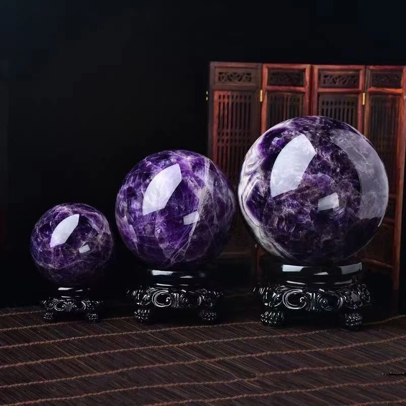 高档精雕梦幻紫水晶球创意家居办公摆件手工