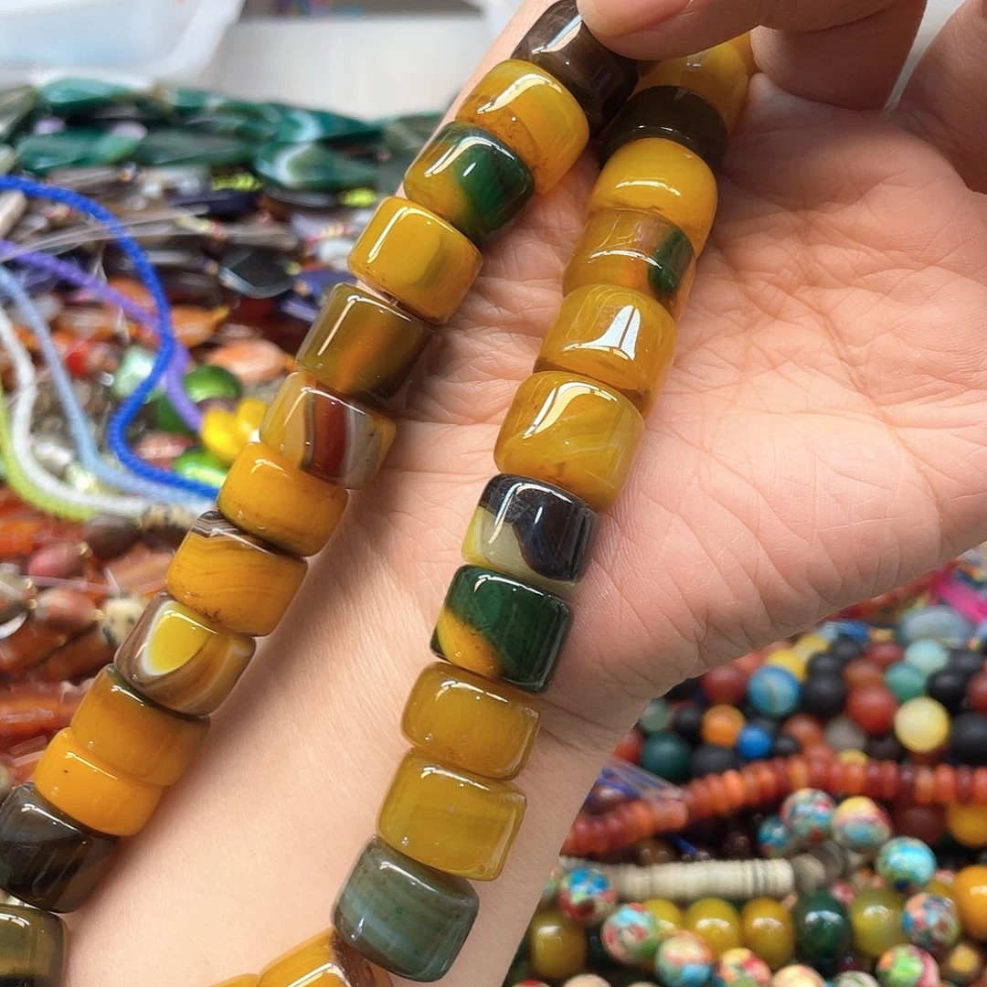 玛瑙/玉髓合金手串黄绿玛瑙剁珠卡16