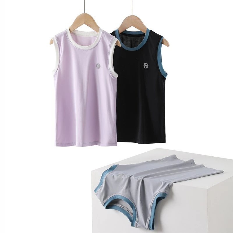 圆领纯色无痕打底夏季速干女童夏季无痕小背心中大童