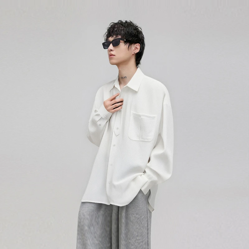 HERBEL/黑白 2025秋季新品小众设计肌理感日常休闲百搭宽松衬衣