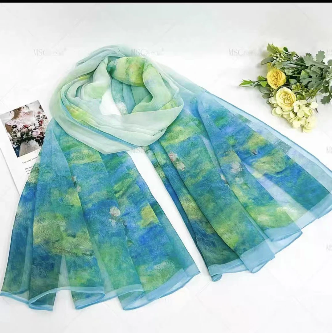 1220 田园风多功能中国风薄款桃花丝巾女士摩斯风