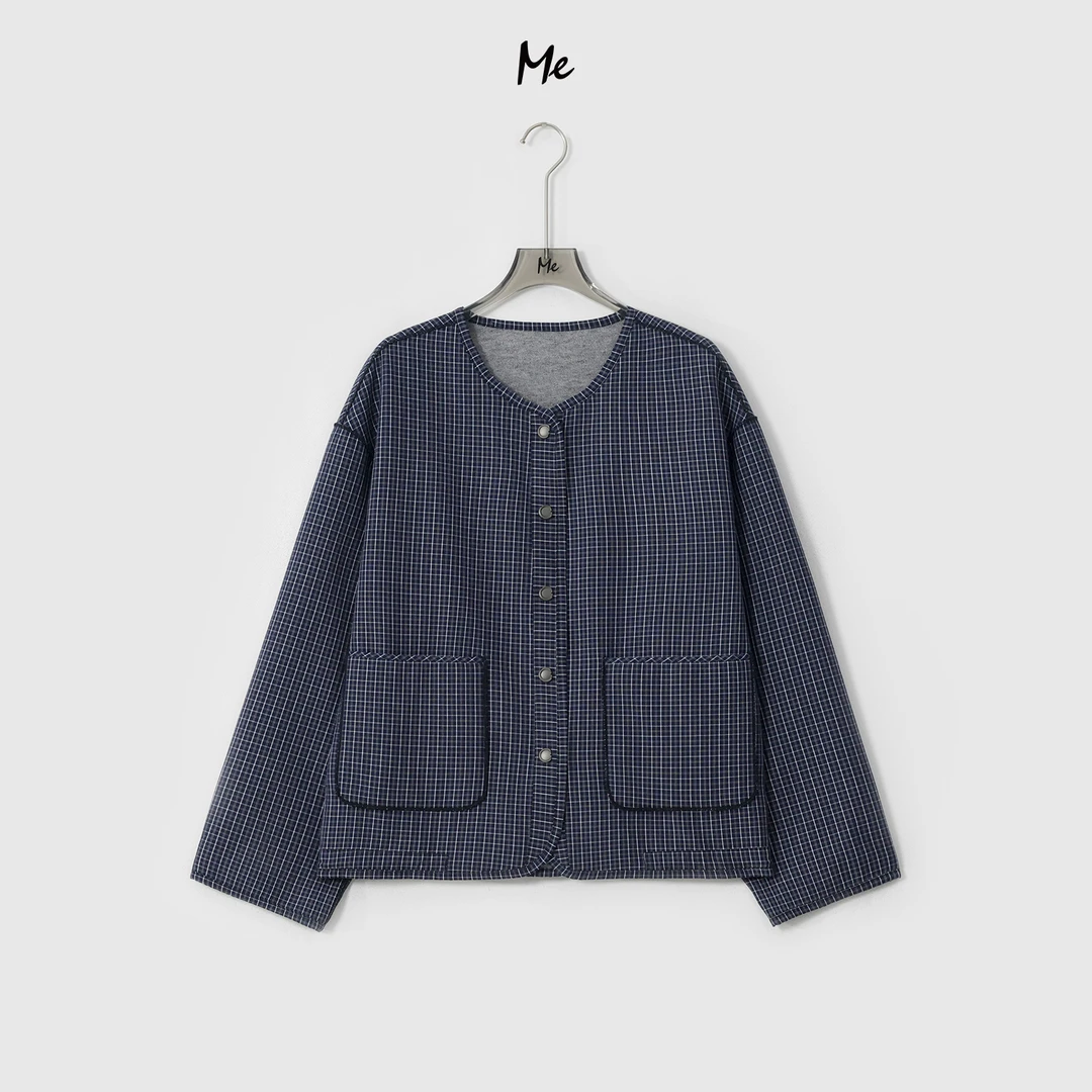 ME【格雷蓝双面外套】100棉复古格纹松弛廓形时尚百搭外套MESA0193