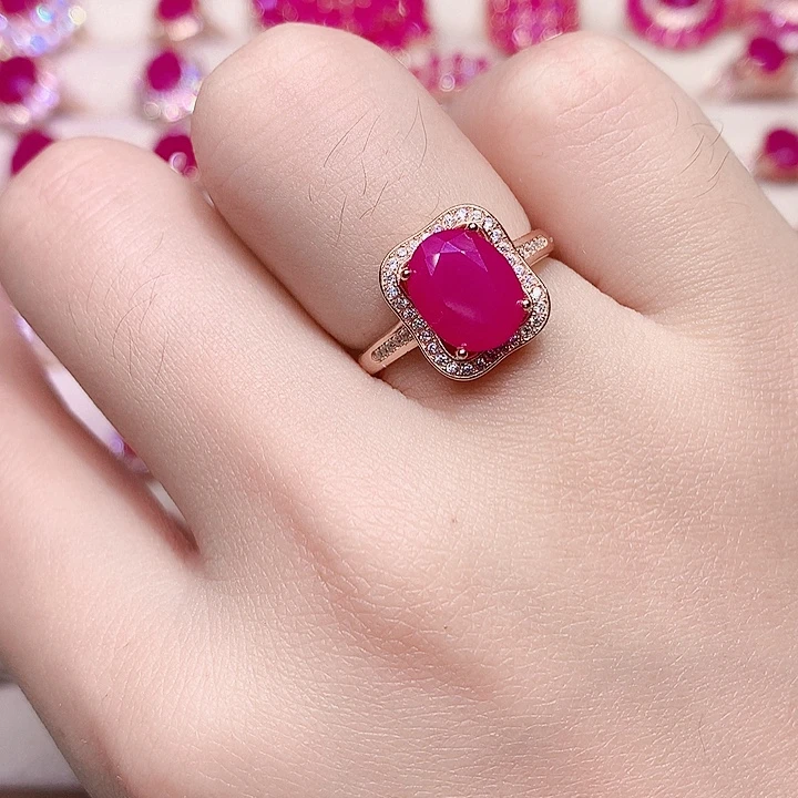 戒指银S925镶嵌红宝石