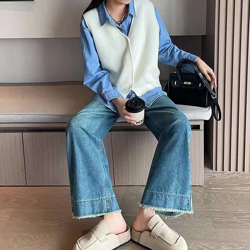 孕妇装春秋2025新款洋气外穿小个子阔腿裤时尚百搭休闲孕妇牛仔裤