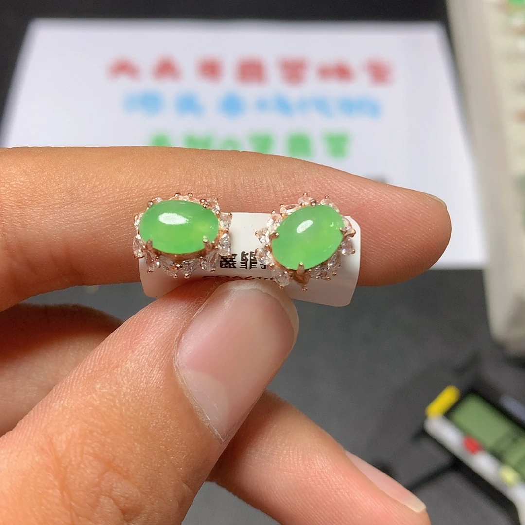 翡翠银S925镶嵌耳钉61号