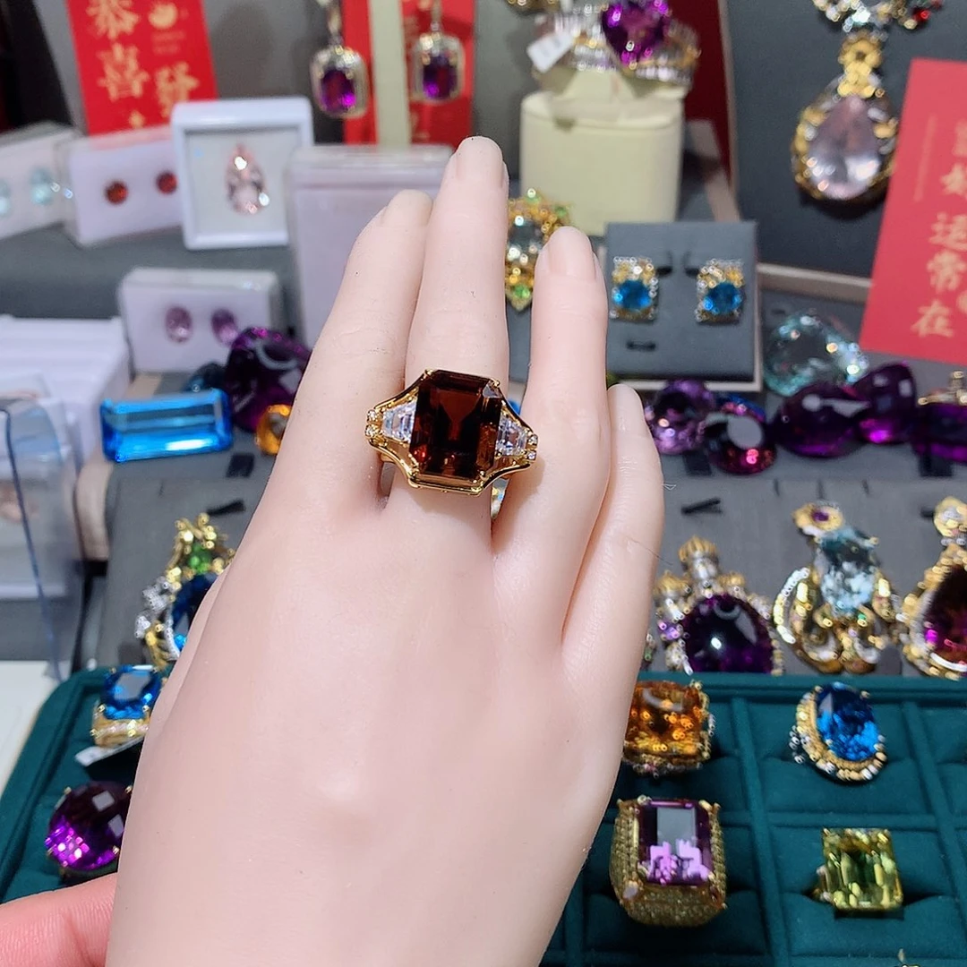 托帕石戒指银S925镶嵌戒指