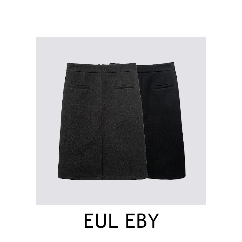 【一比Eby】毛呢包臀裙设计设计感极简秋冬中裙半身裙241774#