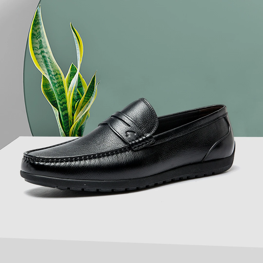 沙驰 牛皮软底一脚蹬百搭商务休闲鞋豆豆鞋男士皮鞋