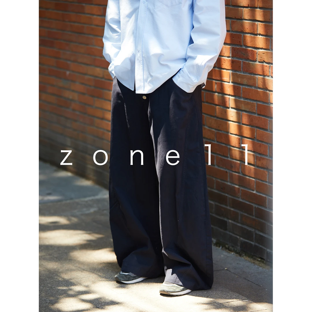 Zone11秋2025新款「」纯棉直筒休闲裤宽松百搭日系弯刀纽扣RK-152
