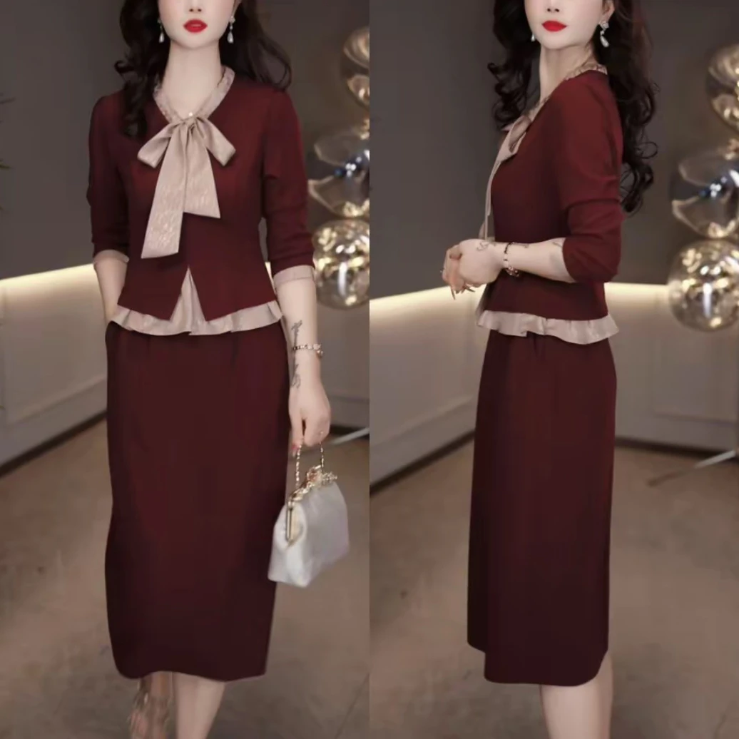 2025早秋新款洋气时尚优雅显瘦设计感气质名媛长袖中长款连衣裙