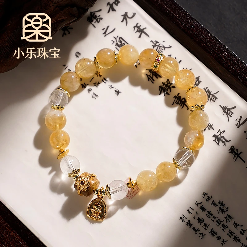 春夏新款原创天然黄水晶白水晶简约百搭女款手串珠手链-9572