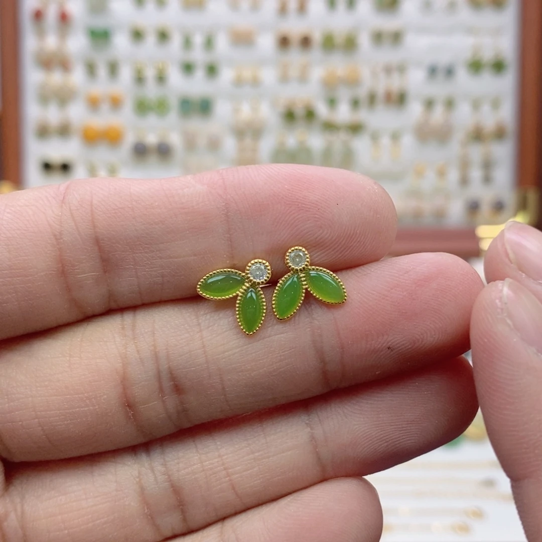 和田玉银S925镶嵌耳饰