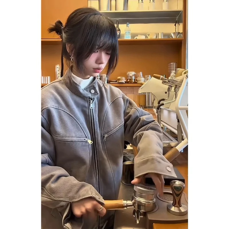 秋冬季高级感痞帅哈灵顿夹克复古短款男解构工装立领机车服外套