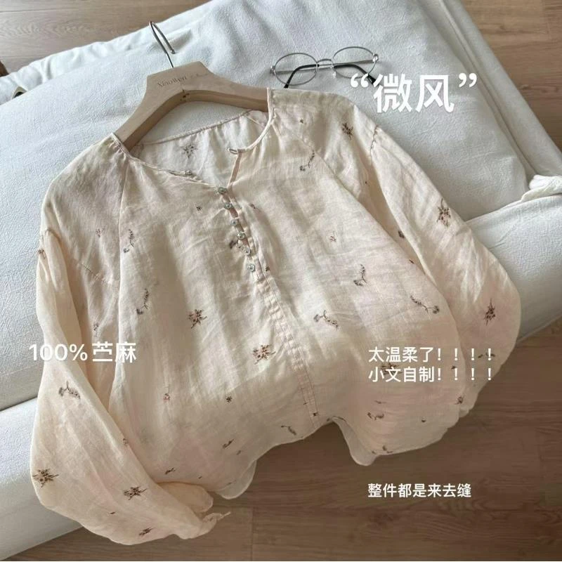 小文姐 W0325-‘微风’设计衬衫透气上衣印花衬衣女新中式国风女