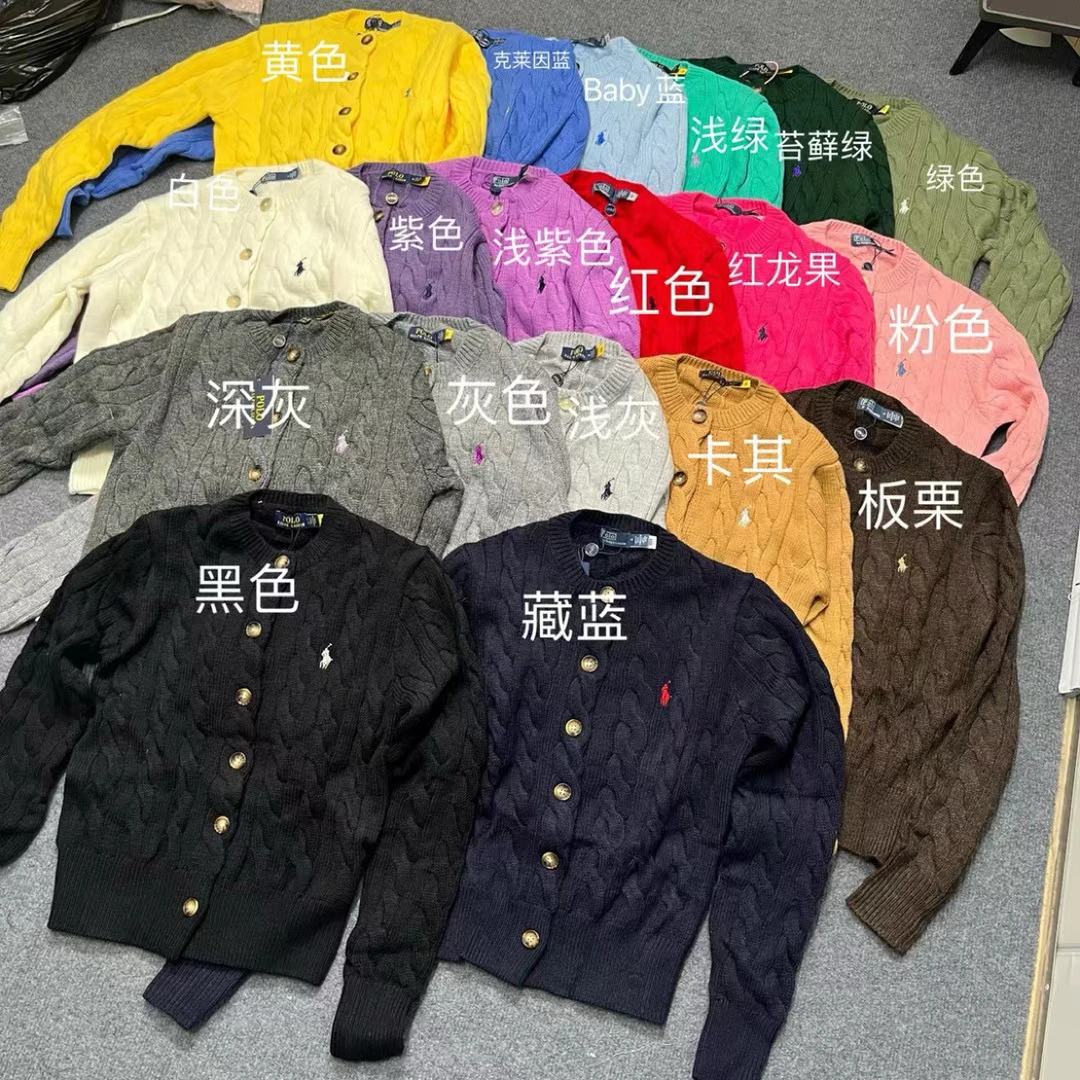 【ALX】拉夫复古绞花毛衣外套纯色刺绣小马标