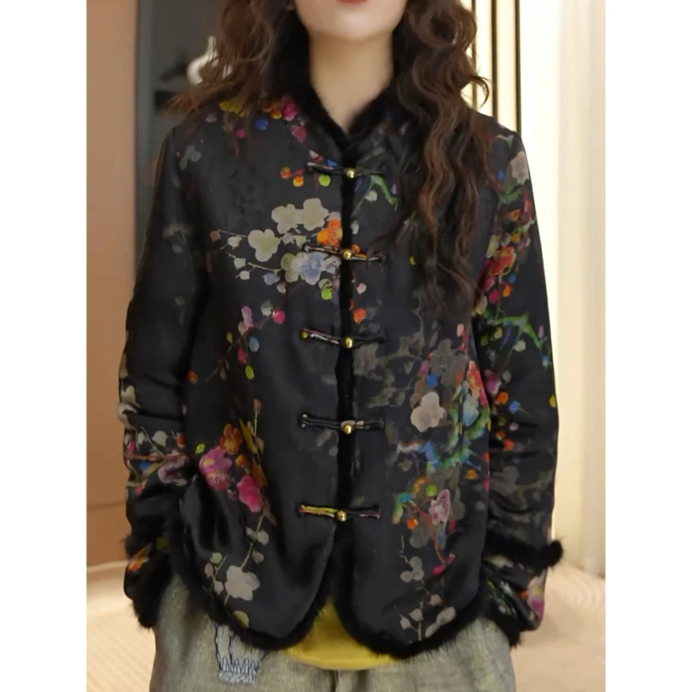 新中式复古国风印花棉服女2025冬季新款高档时尚洋气百搭保暖外套