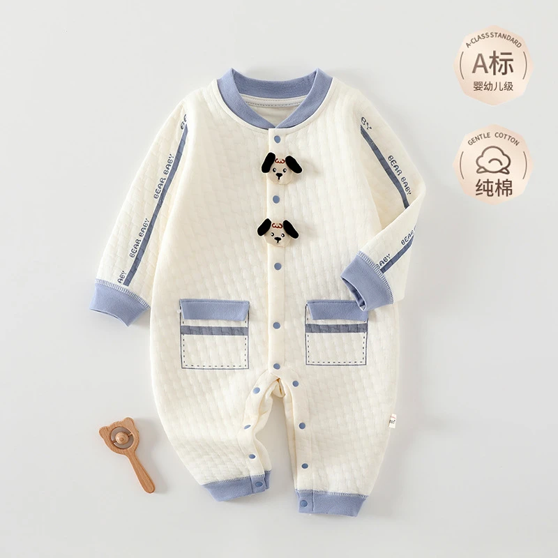 宝宝衣服秋冬季保暖夹棉新生儿冬装打底a类无骨加厚婴儿连体衣