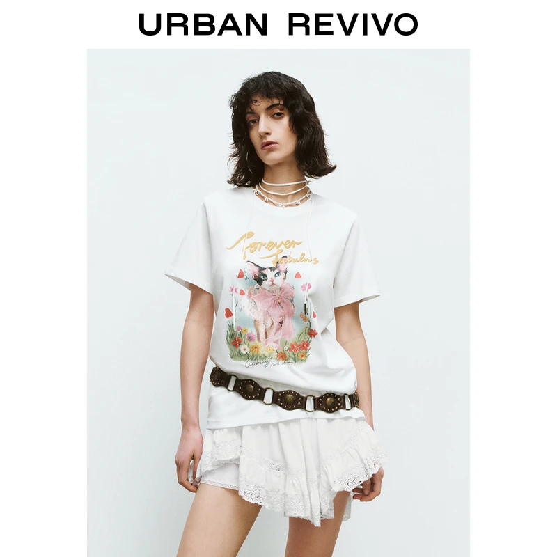 UR2025春季新款女装欧若风趣味萌宠印花棉质短袖T恤UYL450047