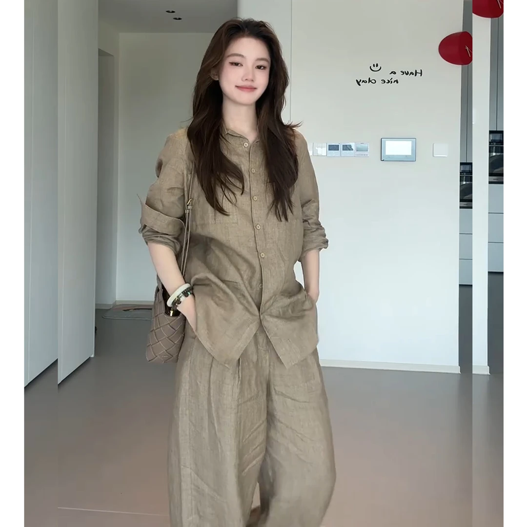老钱风气质通勤时尚衬衫套装女2025秋季新款长袖衬衣宽松显瘦长裤