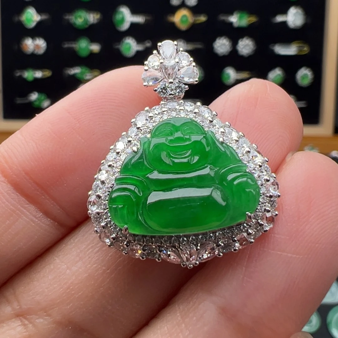 翡翠18K金镶嵌颈饰佛