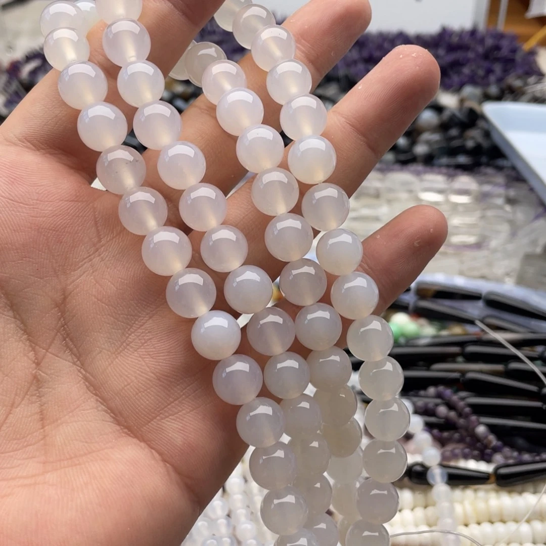 未镶嵌玛瑙/玉髓珠宝半成品一条装卡10mm荔枝冻白玛瑙圆珠