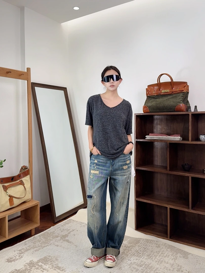 失物招领2025新款男女同款设计师A 时尚气质  水洗宽松牛仔裤907