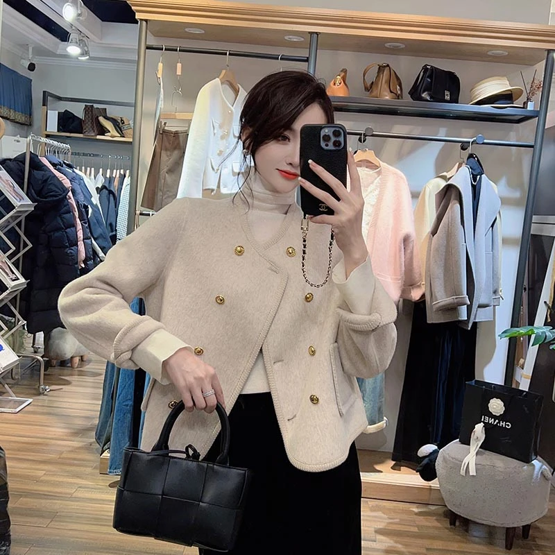 【XIAOYU】百搭修身显瘦时尚设计感双排金扣外套