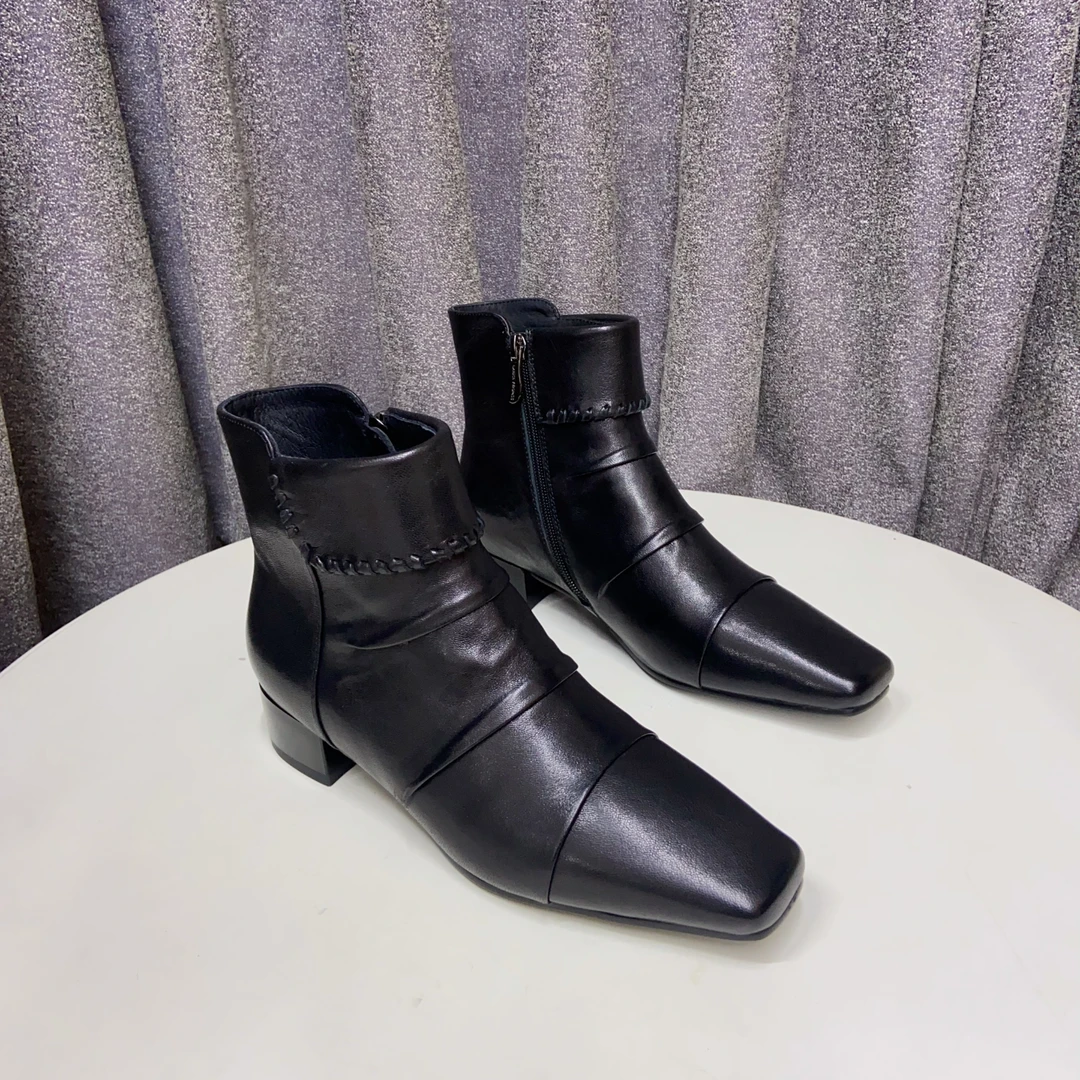 【表弟严选】C8915  黑色 时尚粗跟方头舒适短靴时尚女靴