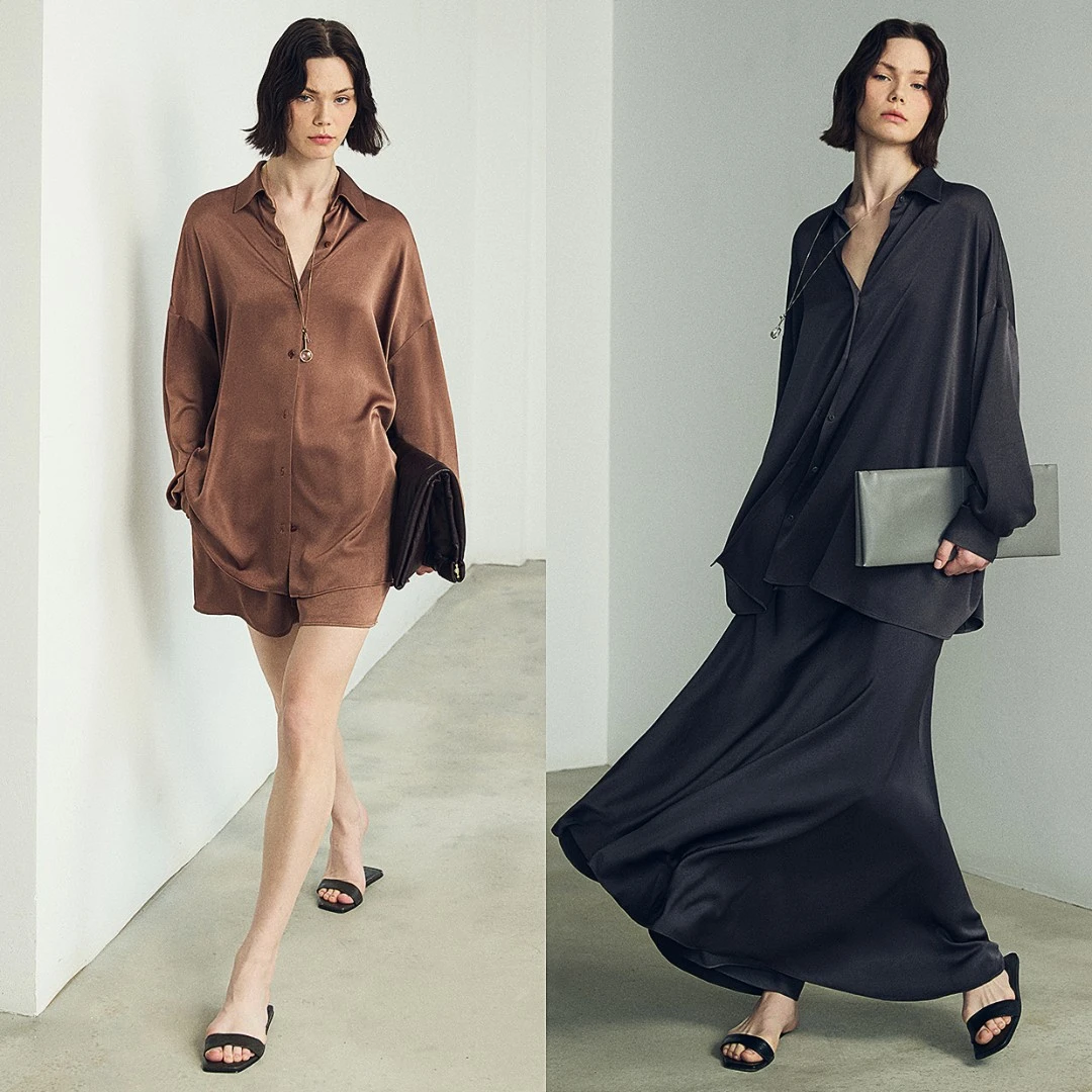 开间/日本进口柔光轻盈三醋酸 極简ROW风垂感扇贝衬衫长半裙3件套