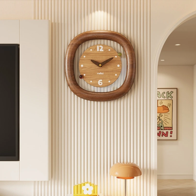美世达实木钟表客厅家用挂钟高级感复古创意时钟家用装饰挂表