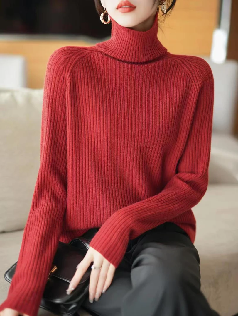 【芊荨精选】2024新款气质翻领纯色百搭套头时尚针织衫S507#