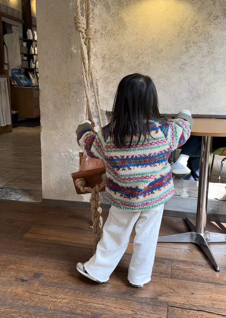 韩国原单费尔岛提花外套加绒加厚面料两面穿亲子阿勒泰看雪43120