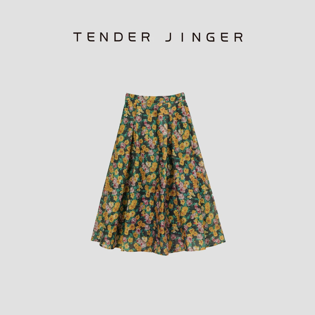 Tender Jinger 复古提花喷绘展摆半身裙T43LFK736L