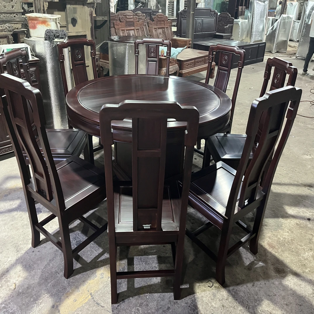 1.38米配8椅,中美洲酸枝木,榫卯结构圆形餐桌,家用圆桌餐椅