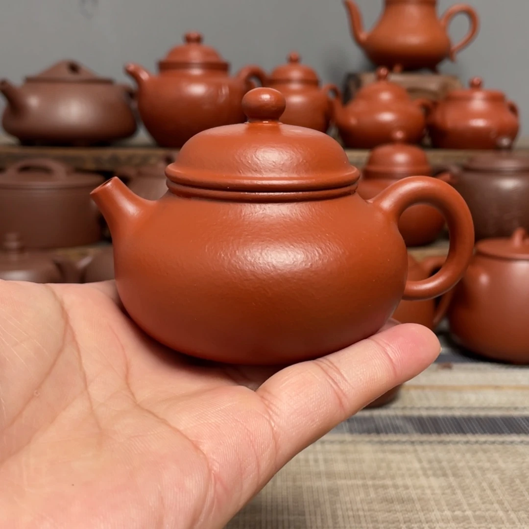 当代 纳底容天壶（130-140ML）-赵庄朱泥-全手工紫砂壶-孤品处理