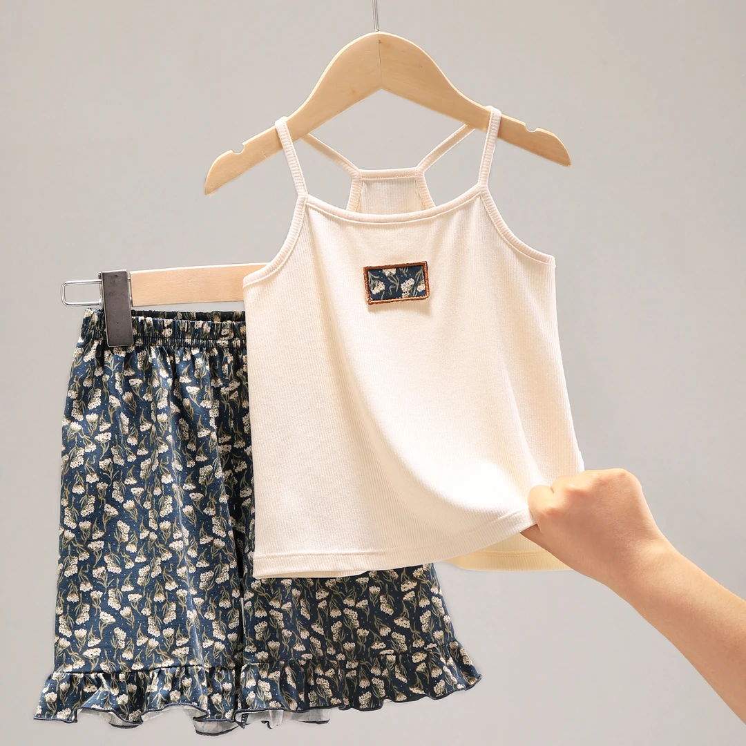 女童冰丝吊带套装女孩儿童薄款夏季短裤家居服睡衣宝宝背心 2280