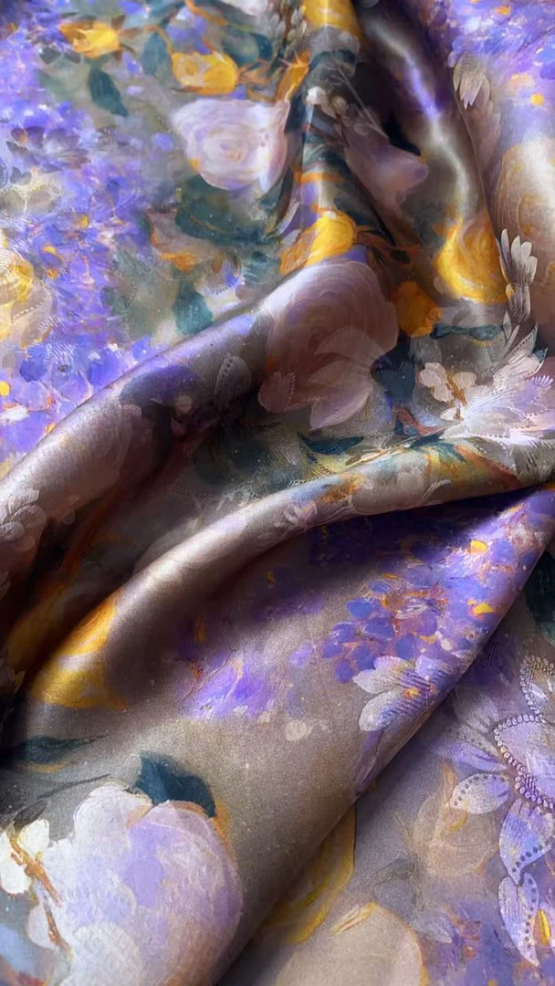 【紫韵花间】花罗28姆米丝绸面料100%桑蚕丝香云纱（开裁不退换）