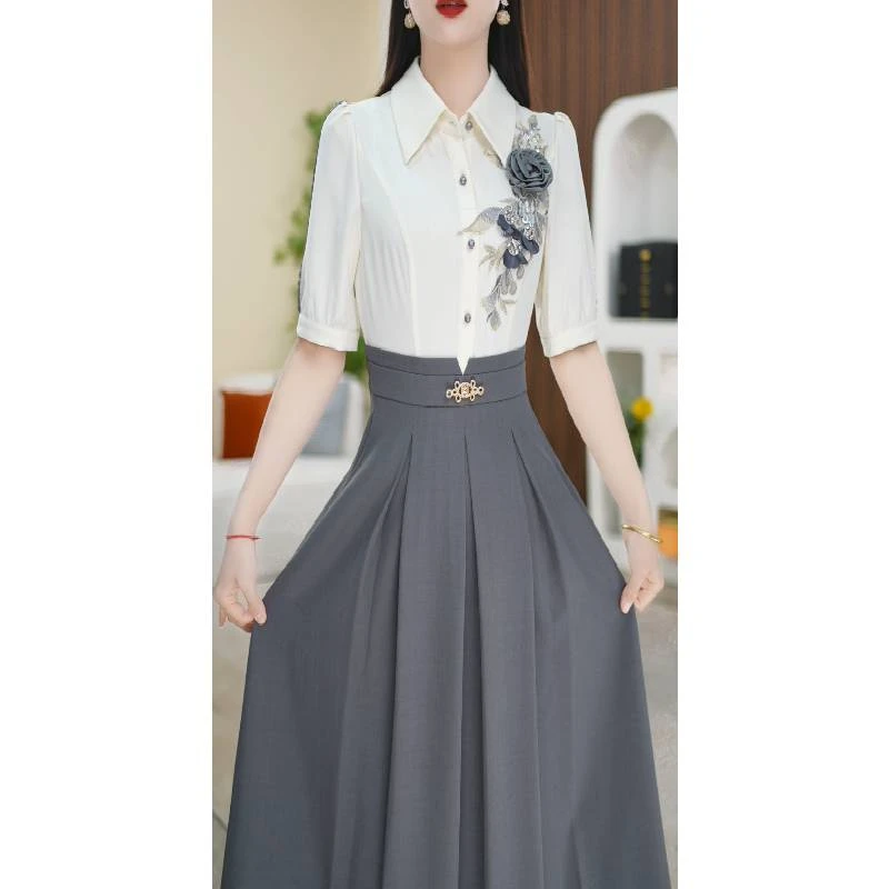 【连衣裙】夏季新款气质圆领花色高腰显瘦连衣裙M-4XL