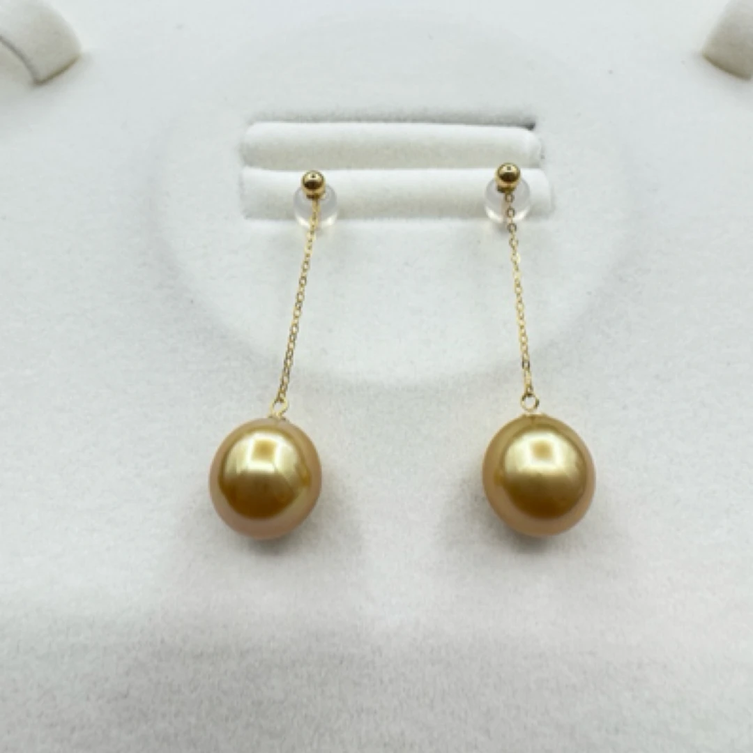 18k金珠珍珠耳饰海水珍珠时尚强光微瑕百搭灵动长款
