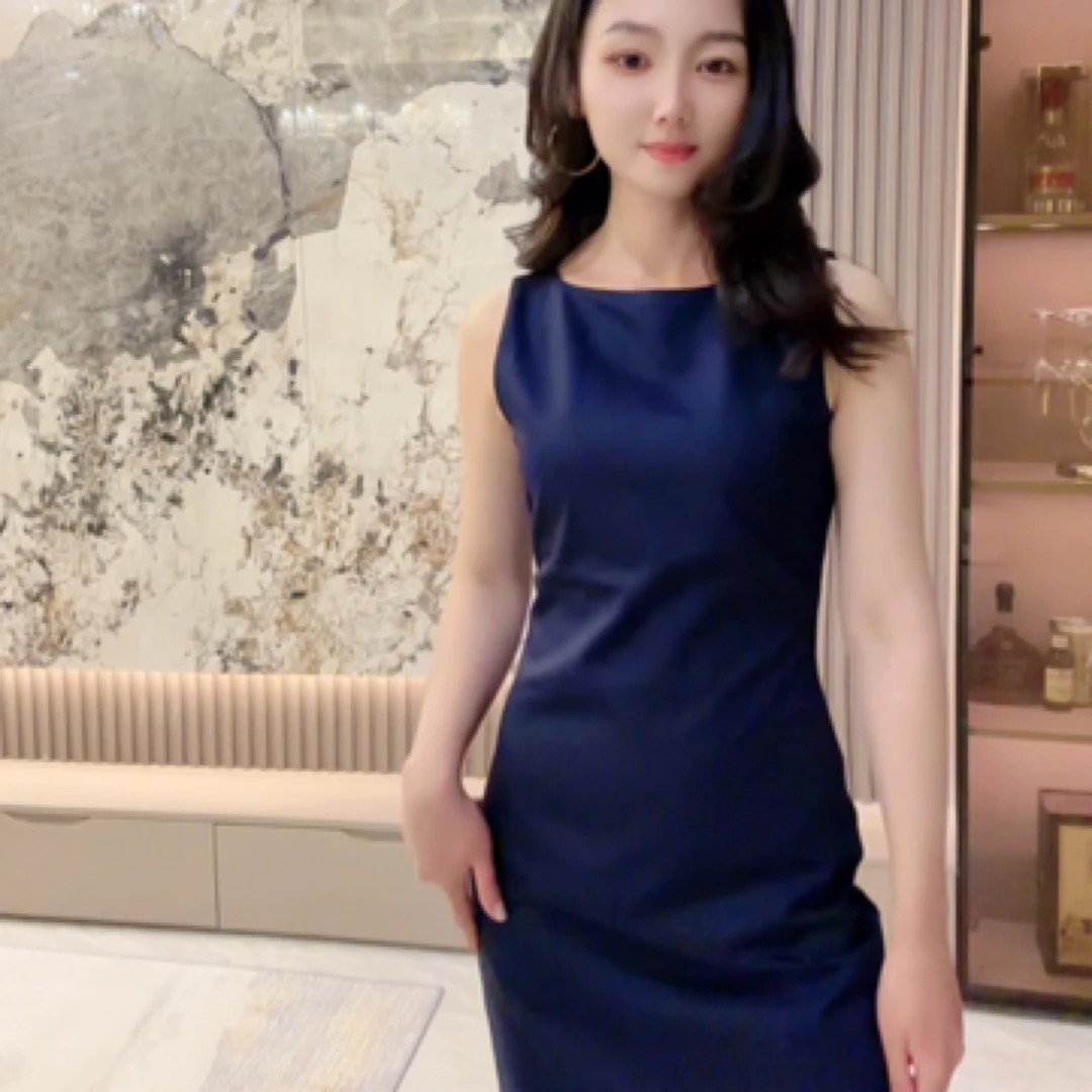 公羽翁夏装新款知性OL中裙包臀灰色无袖通勤连衣裙女气质夏季