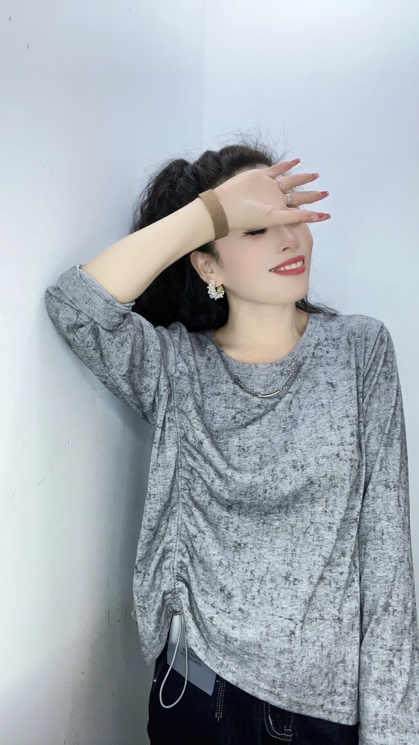 贝雪儿  新款时尚洋气胖瘦穿都好看长袖T恤#25106