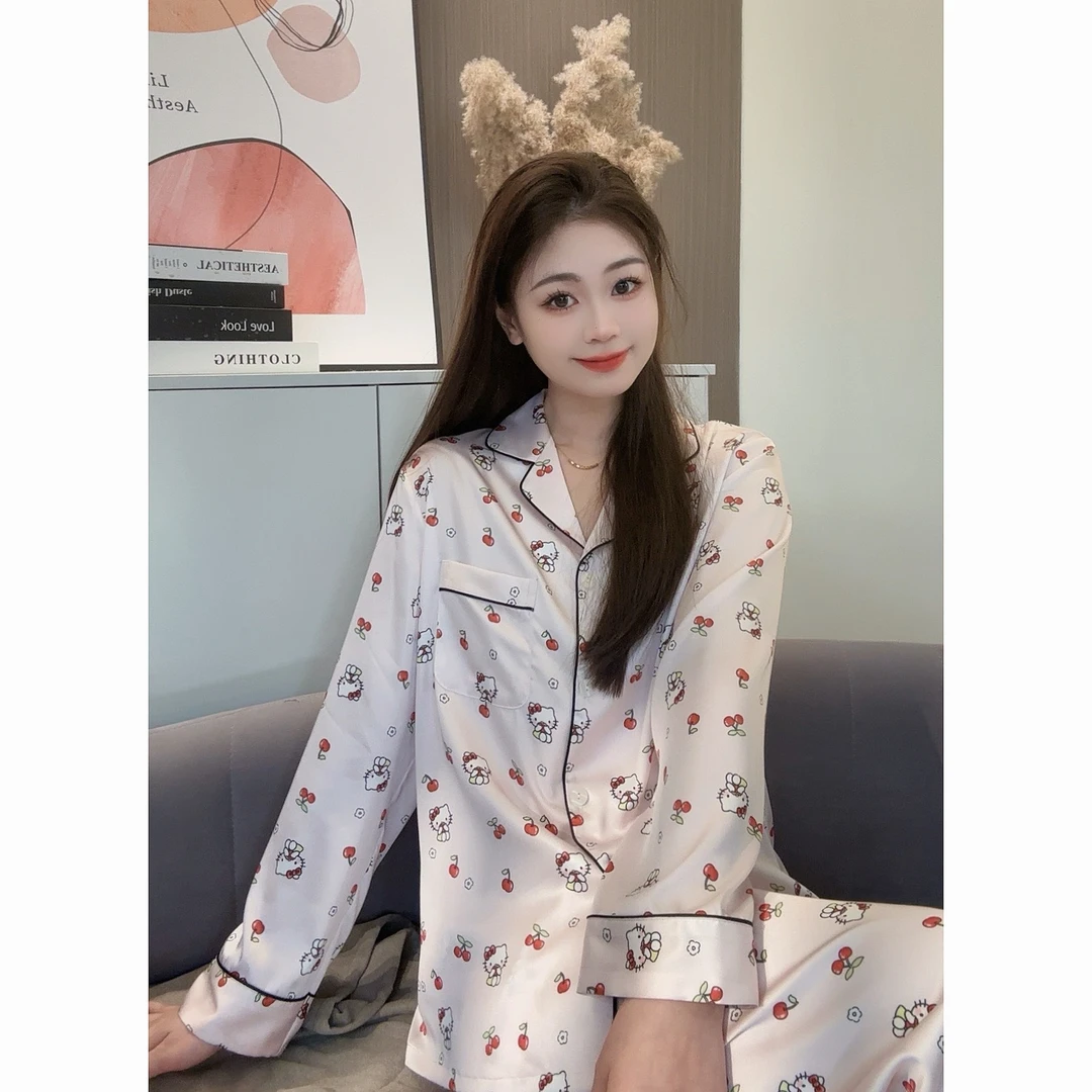 【秀秀家】春季上新《樱桃凯蒂》丝质高定长袖长裤睡衣家居服套装