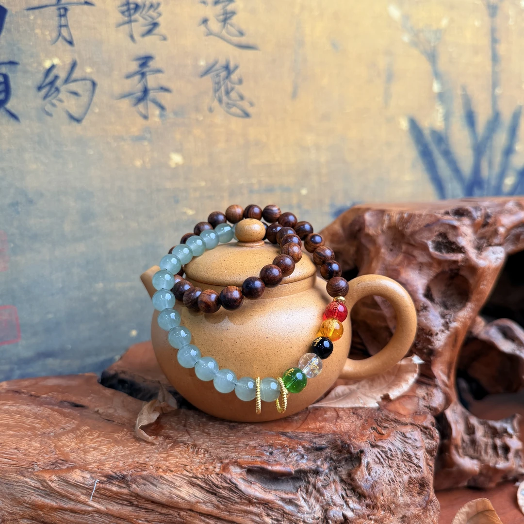 DA 1141-花梨带双金圈+五色转珠（浅绿色）花梨（无礼盒）