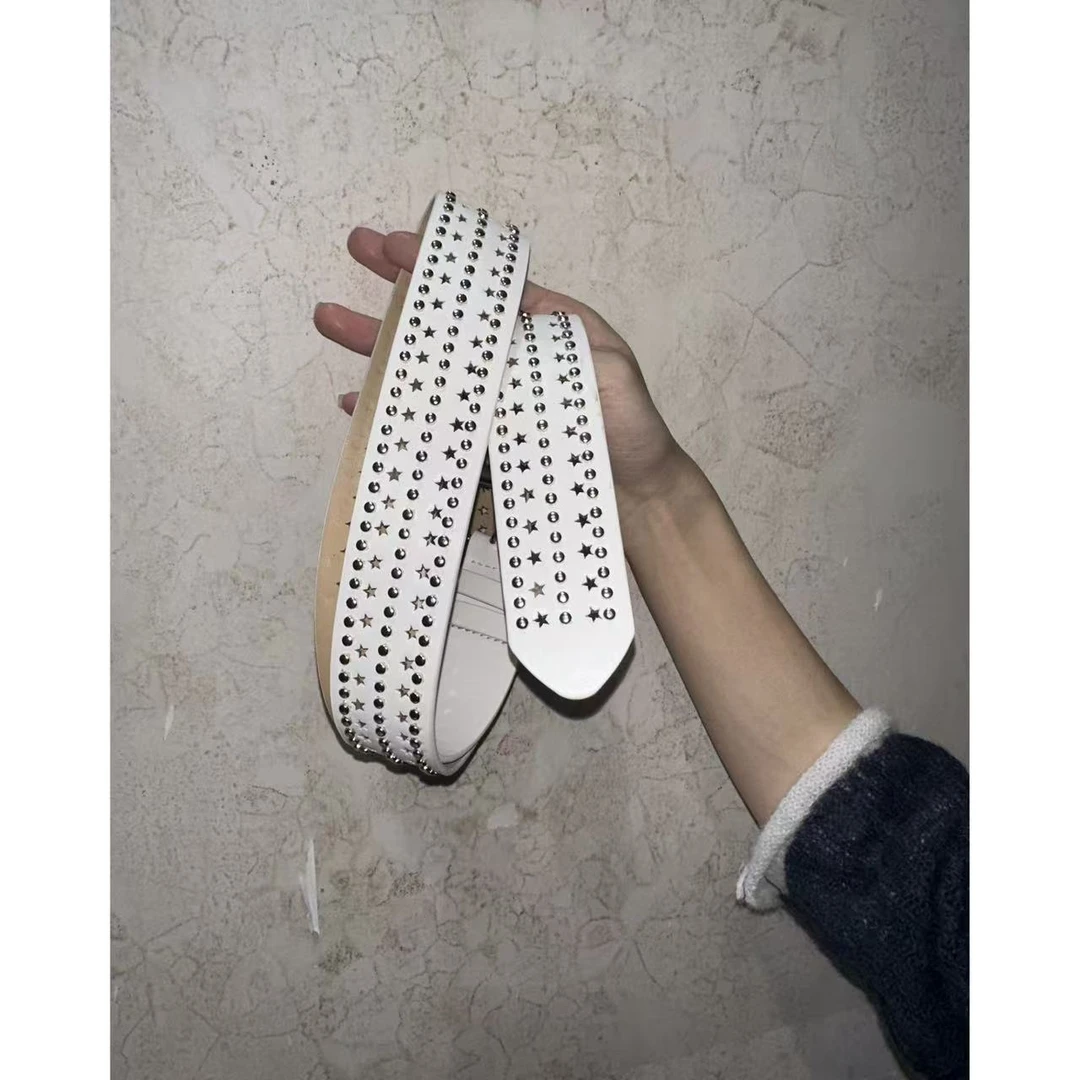 Fearless”满满*朋克风星星铆钉宽腰带双排扣皮带